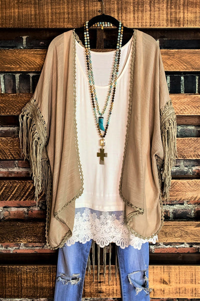 LIVING FREE BOHO CROCHET FRINGE KIMONO IN MOCHA – Life