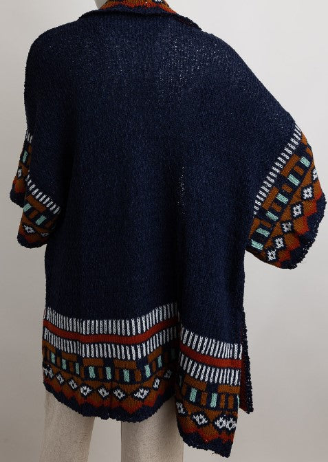 CANYON SOUL CARDIGAN SWEATER KIMONO IN NAVY MULTI-COLOR