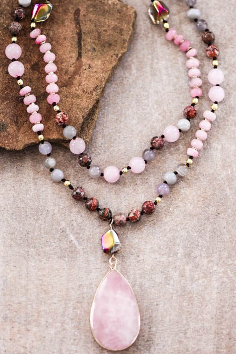 INFINITE GRACE NATURAL STONE ROSE QUARTZ NECKLACE