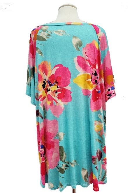 PARADISE COAST ESCAPE TOP IN AQUA & MULTI-COLOR