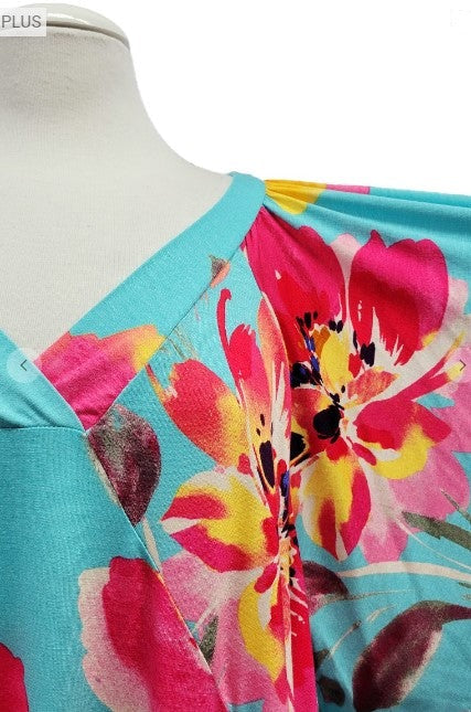 PARADISE COAST ESCAPE TOP IN AQUA & MULTI-COLOR