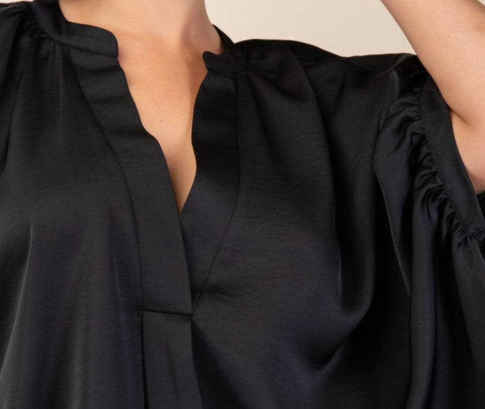 GLAMOROUS CELEBRATION BLACK SATIN OVERSIZED TUNIC