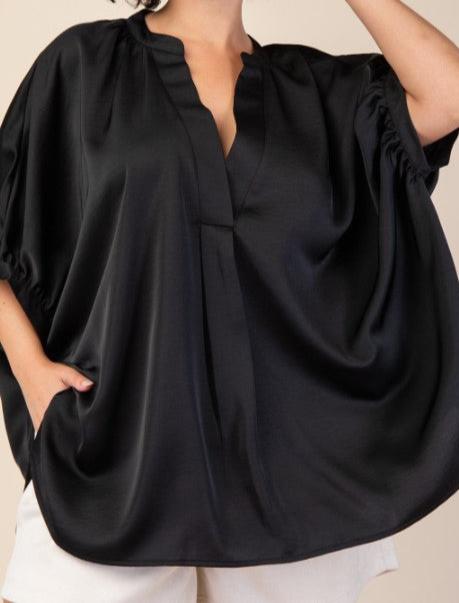 GLAMOROUS CELEBRATION BLACK SATIN OVERSIZED TUNIC