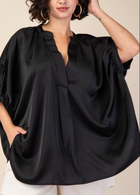 GLAMOROUS CELEBRATION BLACK SATIN OVERSIZED TUNIC