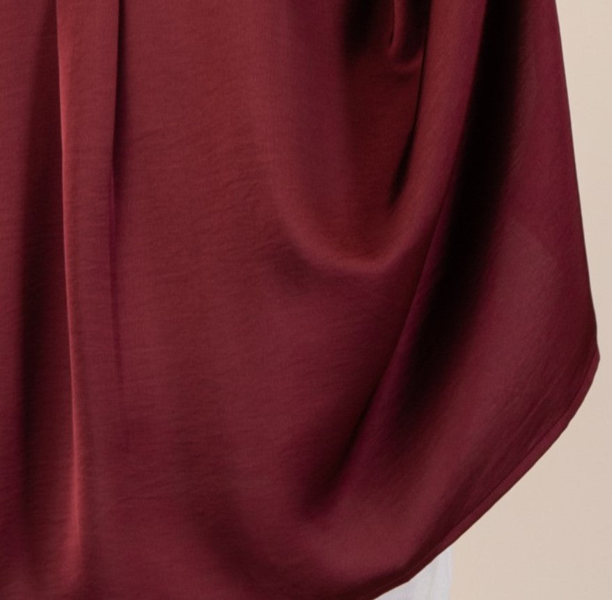 GLAMOROUS DARK BURGUNDY SATIN COMFY OVERSIZED 2X-3X-4X TUNIC