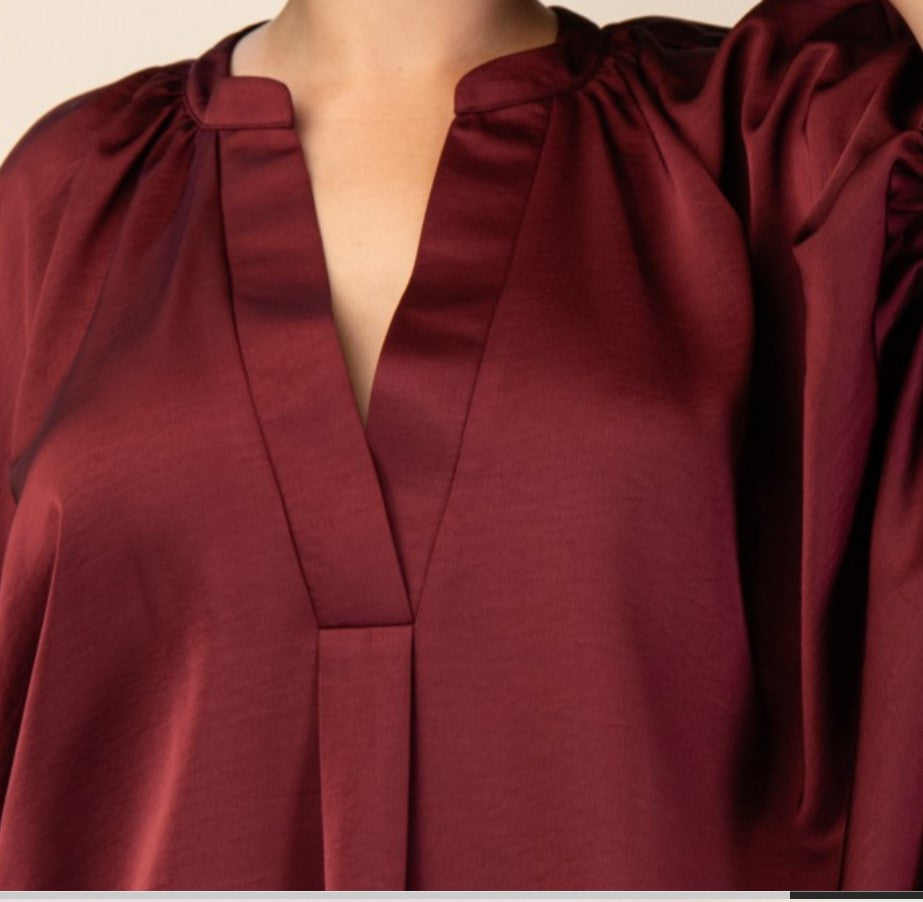 GLAMOROUS DARK BURGUNDY SATIN COMFY OVERSIZED 2X-3X-4X TUNIC