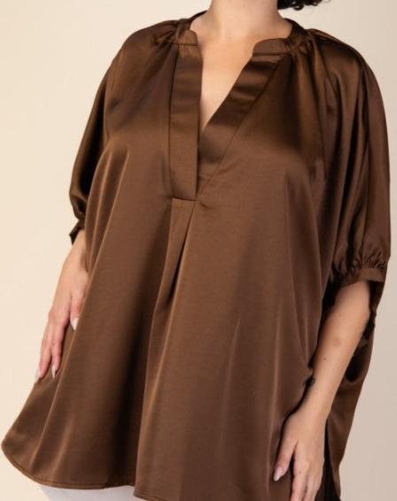 GLAMOROUS CELEBRATION BROWN SATIN OVERSIZED TUNIC