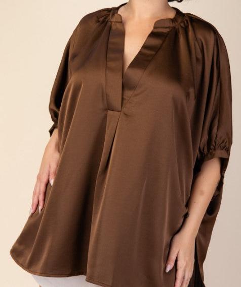 GLAMOROUS CELEBRATION BROWN SATIN OVERSIZED TUNIC