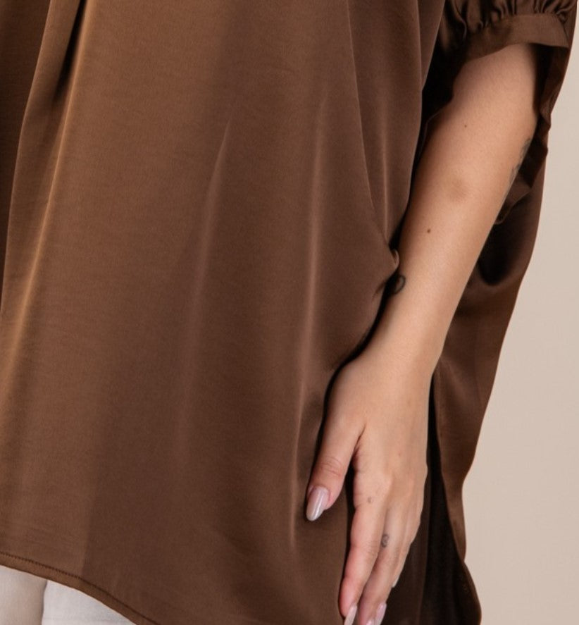 GLAMOROUS CELEBRATION BROWN SATIN OVERSIZED TUNIC