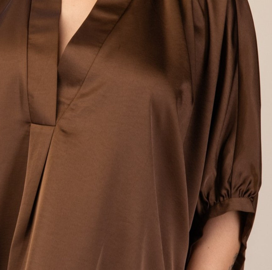 GLAMOROUS CELEBRATION BROWN SATIN OVERSIZED TUNIC