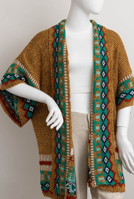 CANYON SOUL CARDIGAN SWEATER KIMONO IN MUSTARD MULTI-COLOR