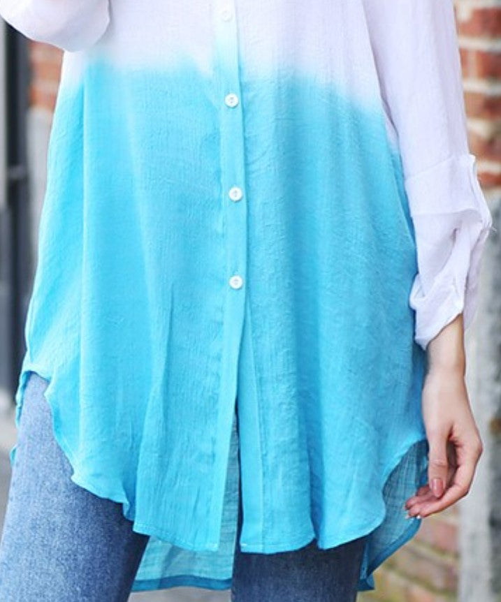 ALL DAY BEAUTIFUL & COMFY LIGHTWEIGHT SHIRT TUNIC TIE DYE BLUE & IVORY