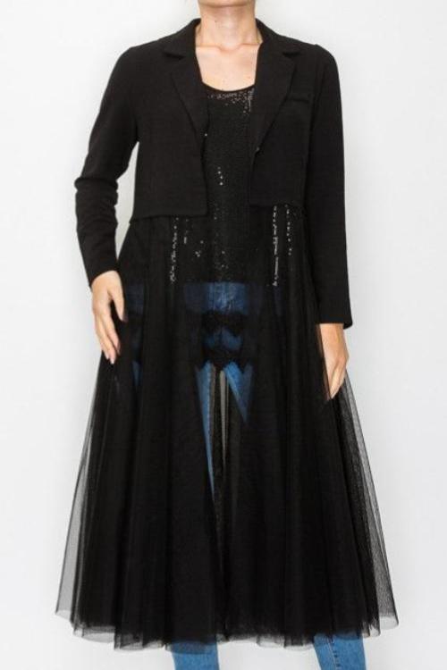 Enchanted Night Timeless Black Long Jacket Mesh Tulle Layer