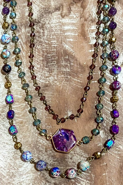 Spirit of Bliss Natural Stone Beaded Layered Necklace In Purple Tones