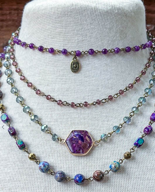 Spirit of Bliss Natural Stone Beaded Layered Necklace In Purple Tones