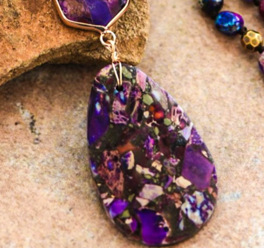 PURPLE & VIOLET FLAME POWERFUL ENERGY NATURAL STONE NECKLACE