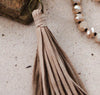 GYPSY SOUL TASSEL & CRYSTAL NECKLACE IN TAUPE