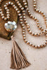 GYPSY SOUL TASSEL & CRYSTAL NECKLACE IN TAUPE