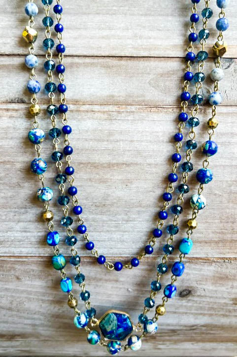 Spirit of Bliss Natural Stone Beaded Layered Necklace In Blue Tones