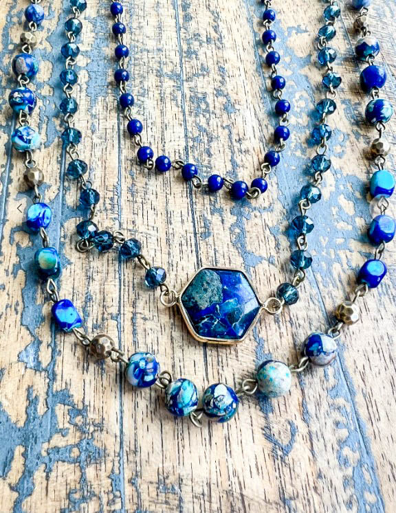 Spirit of Bliss Natural Stone Beaded Layered Necklace In Blue Tones