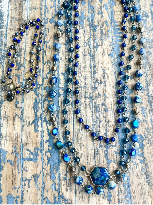 Spirit of Bliss Natural Stone Beaded Layered Necklace In Blue Tones