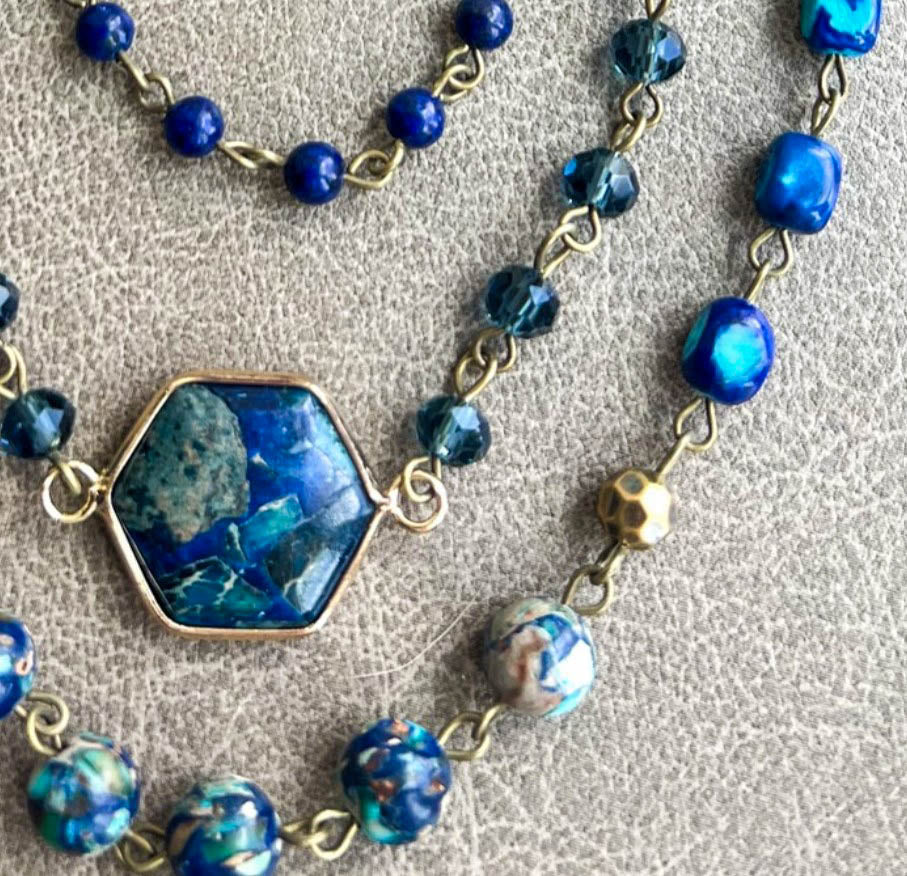 Spirit of Bliss Natural Stone Beaded Layered Necklace In Blue Tones