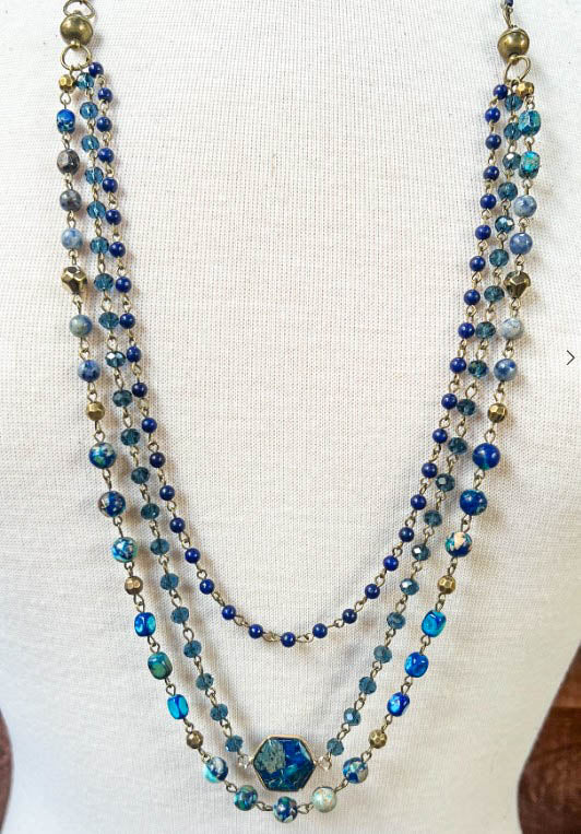 Spirit of Bliss Natural Stone Beaded Layered Necklace In Blue Tones