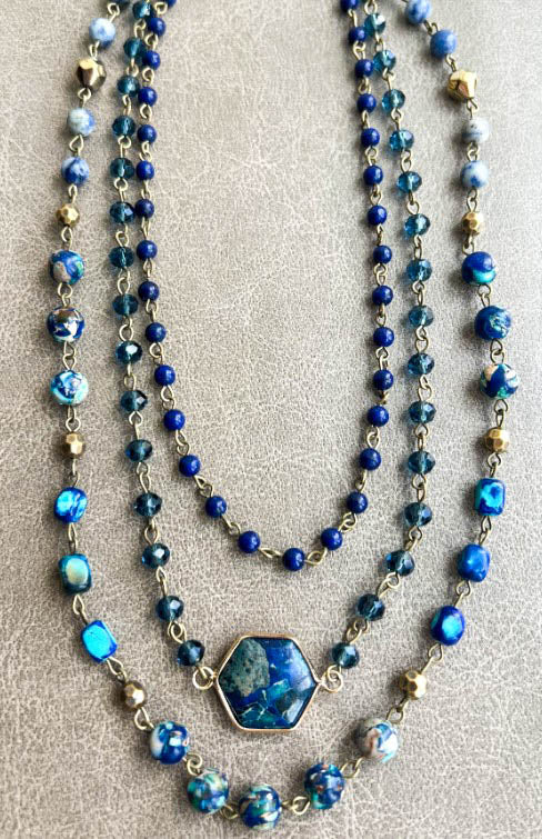 Spirit of Bliss Natural Stone Beaded Layered Necklace In Blue Tones