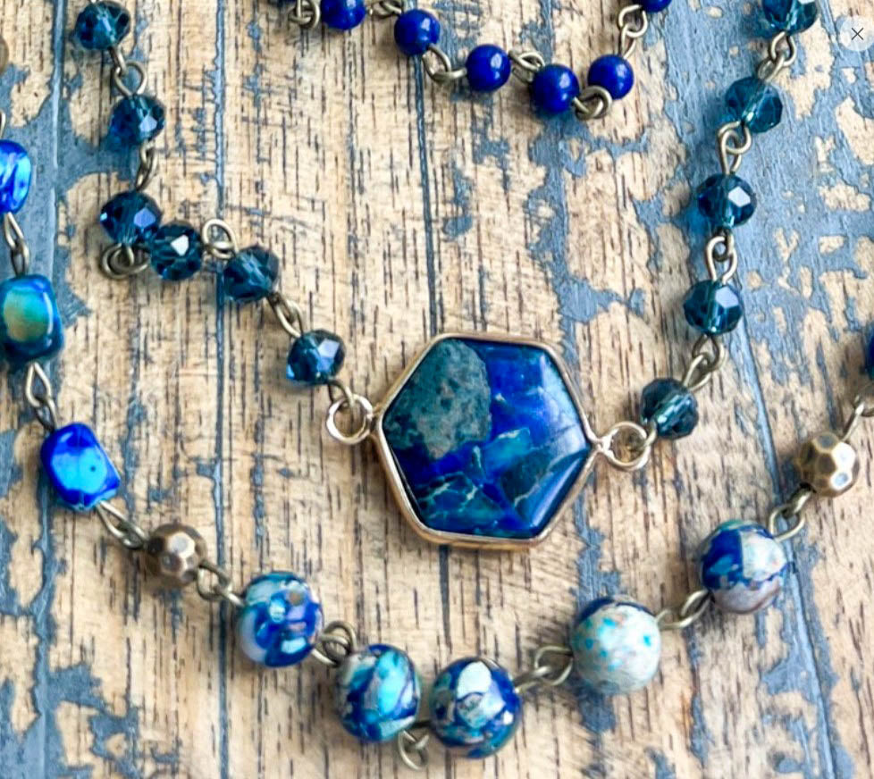 Spirit of Bliss Natural Stone Beaded Layered Necklace In Blue Tones