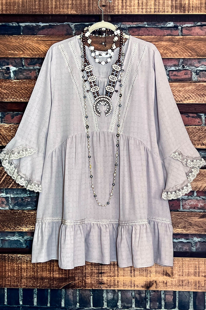 ALL THE PRETTY THINGS TAUPE LACE TRIM DRESS TUNIC