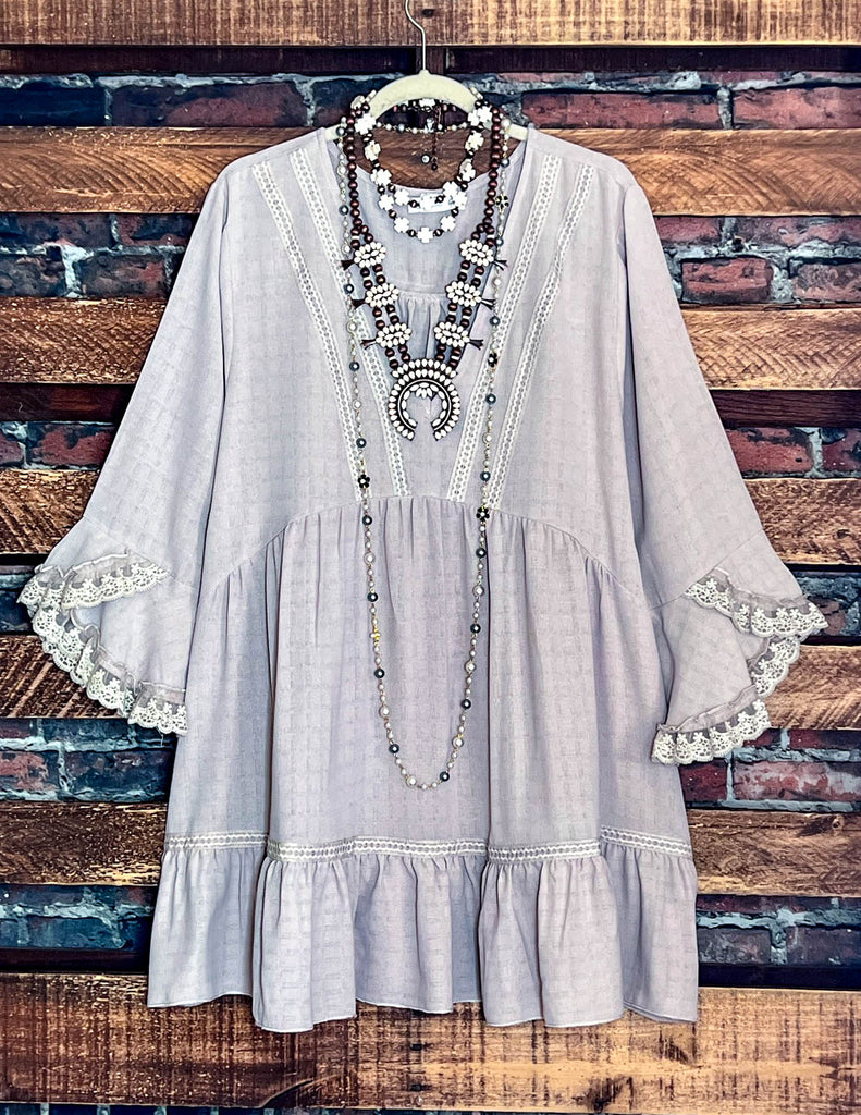 ALL THE PRETTY THINGS TAUPE LACE TRIM DRESS TUNIC