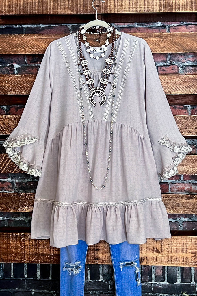 ALL THE PRETTY THINGS TAUPE LACE TRIM DRESS TUNIC