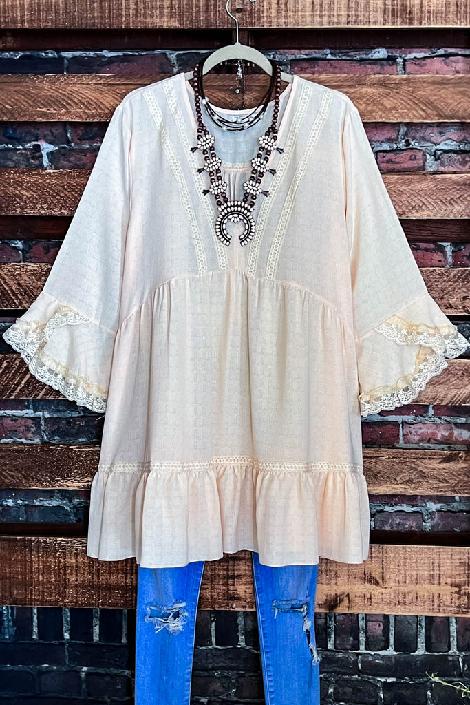 ALL THE PRETTY THINGS BEIGE LACE TRIM DRESS TUNIC