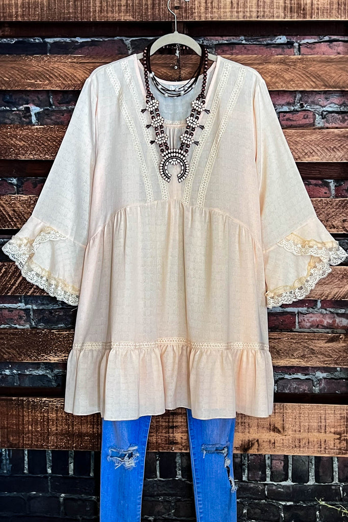 ALL THE PRETTY THINGS BEIGE LACE TRIM DRESS TUNIC