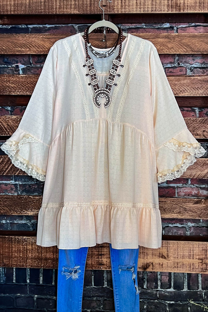 ALL THE PRETTY THINGS BEIGE LACE TRIM DRESS TUNIC