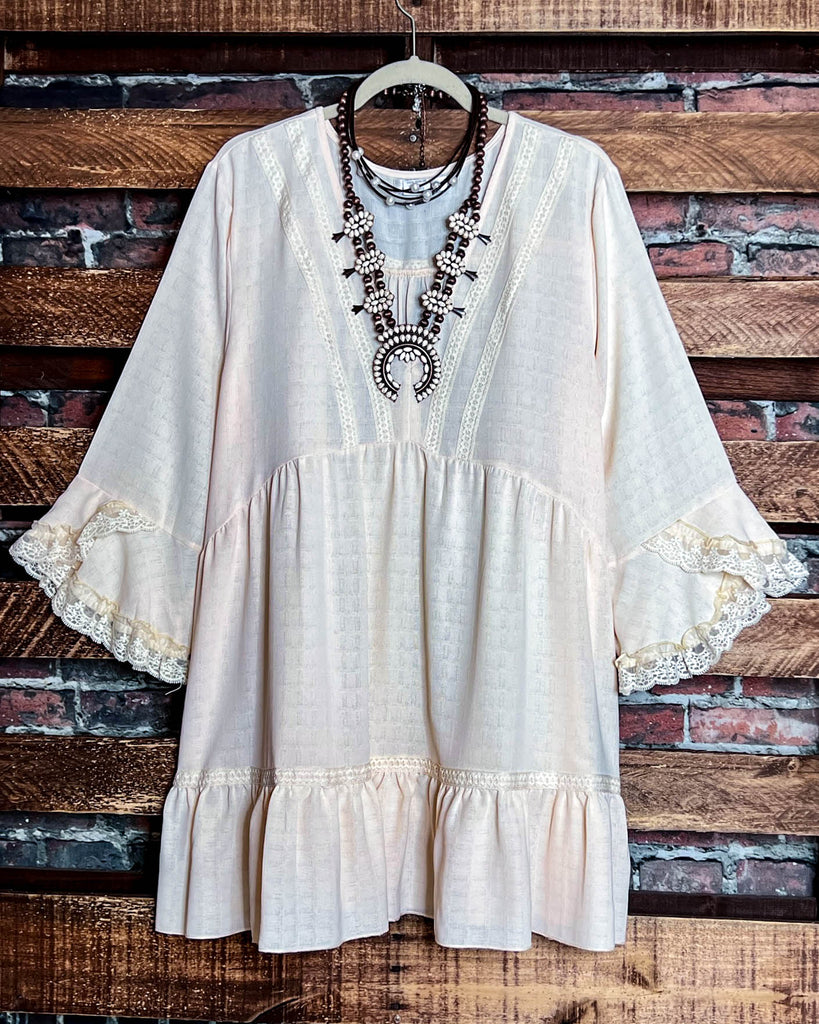 ALL THE PRETTY THINGS BEIGE LACE TRIM DRESS TUNIC