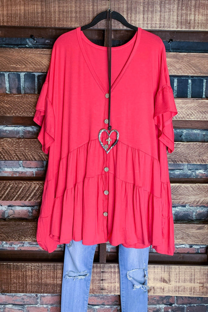 JUST RELAX COMFY OVERSIZED TUNIC RED CORAL