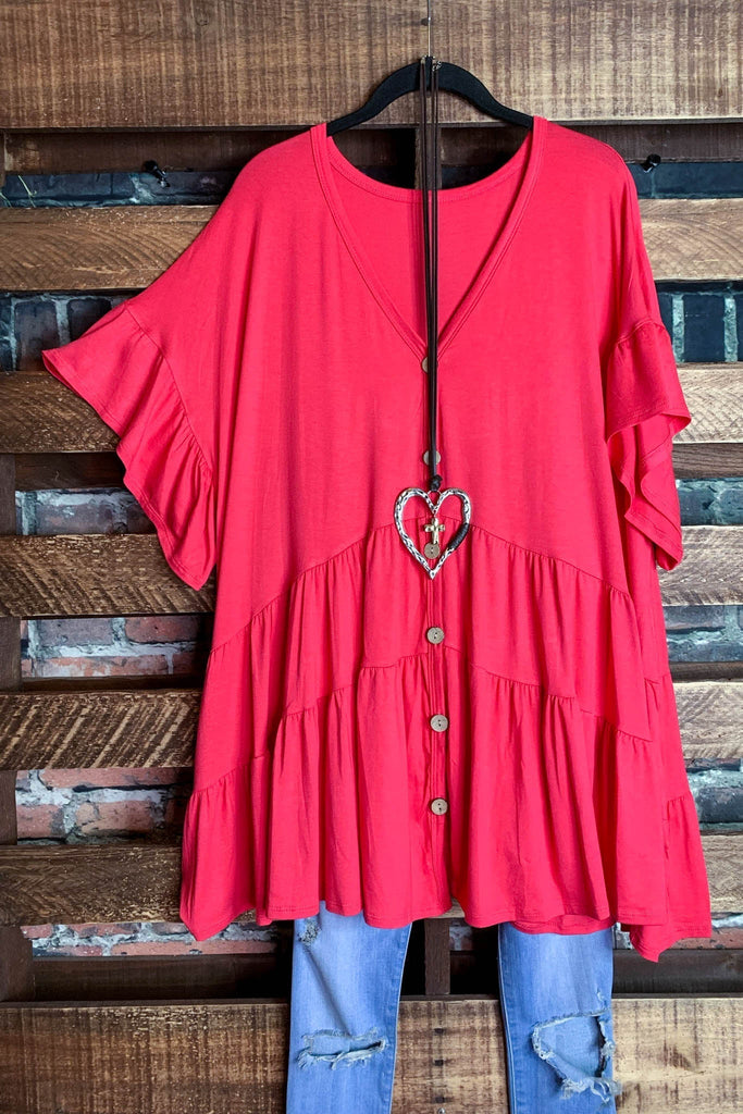 JUST RELAX COMFY OVERSIZED TUNIC RED CORAL