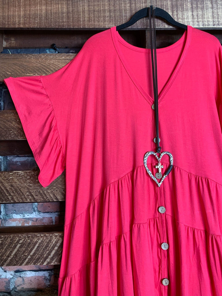 JUST RELAX COMFY OVERSIZED TUNIC RED CORAL