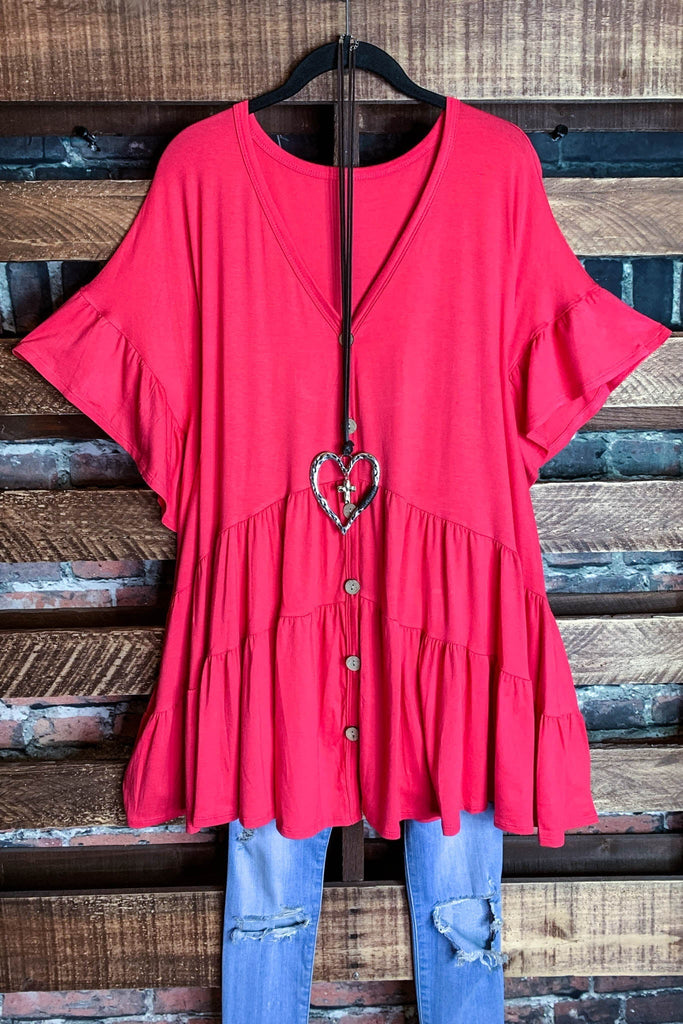 JUST RELAX COMFY OVERSIZED TUNIC RED CORAL