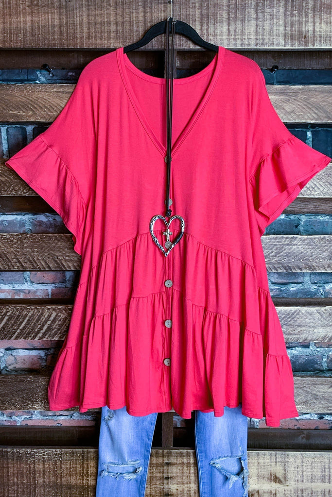 JUST RELAX COMFY OVERSIZED TUNIC RED CORAL