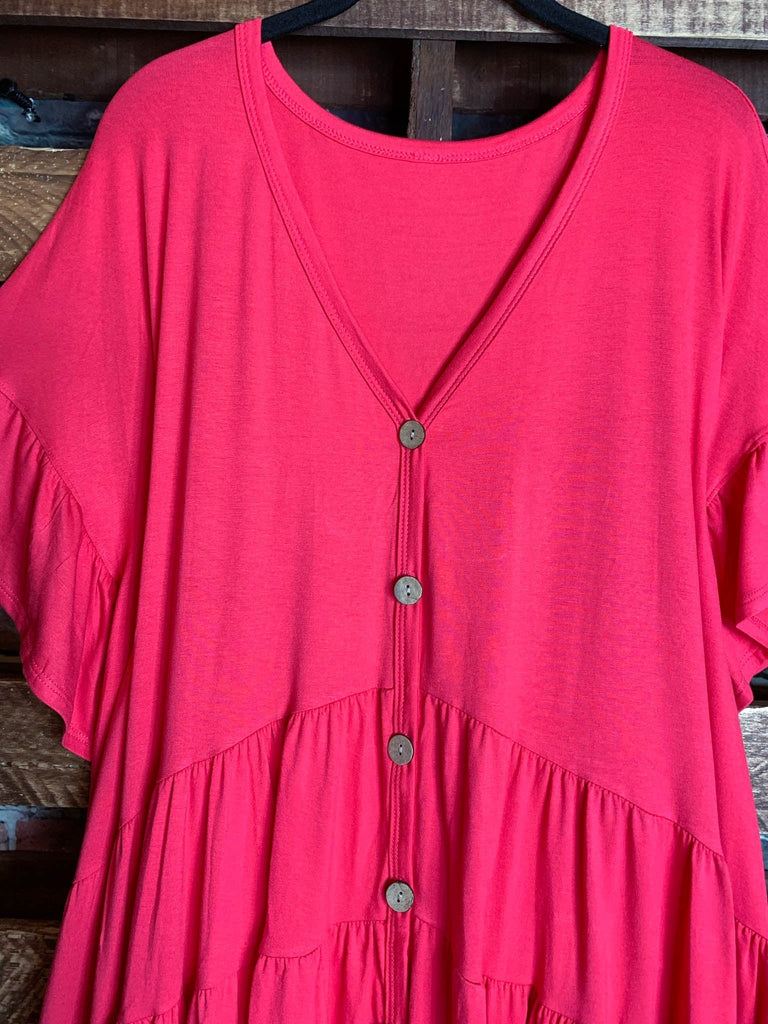 JUST RELAX COMFY OVERSIZED TUNIC RED CORAL