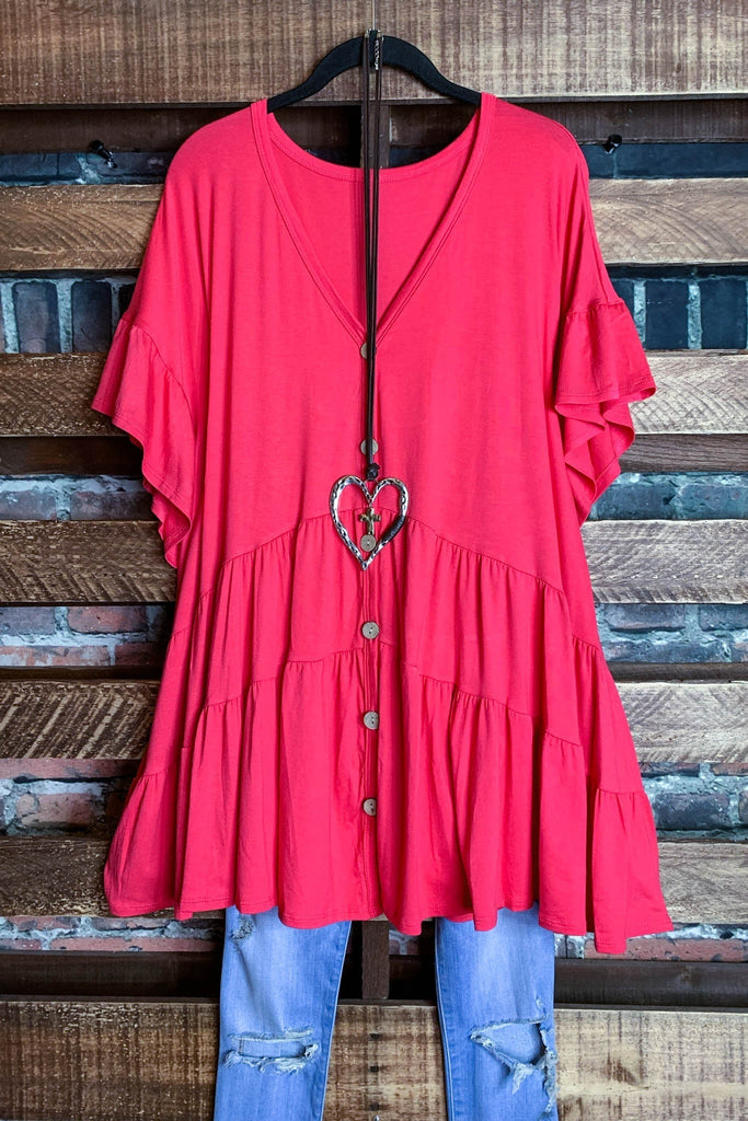 JUST RELAX COMFY OVERSIZED TUNIC RED CORAL