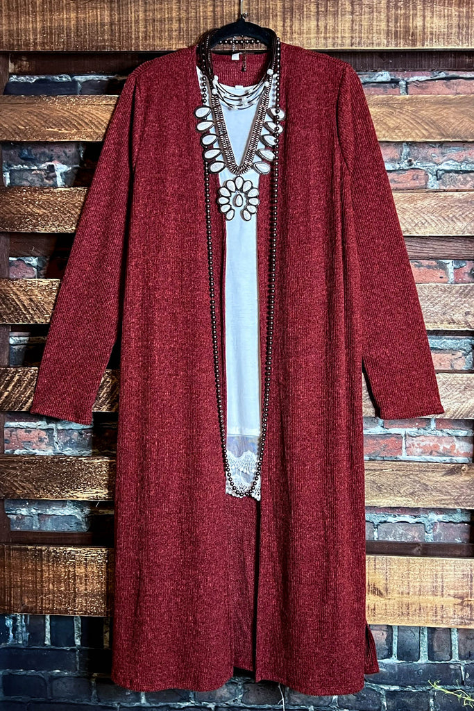 COZY CHARM  MAXI CARDIGAN IN RUST