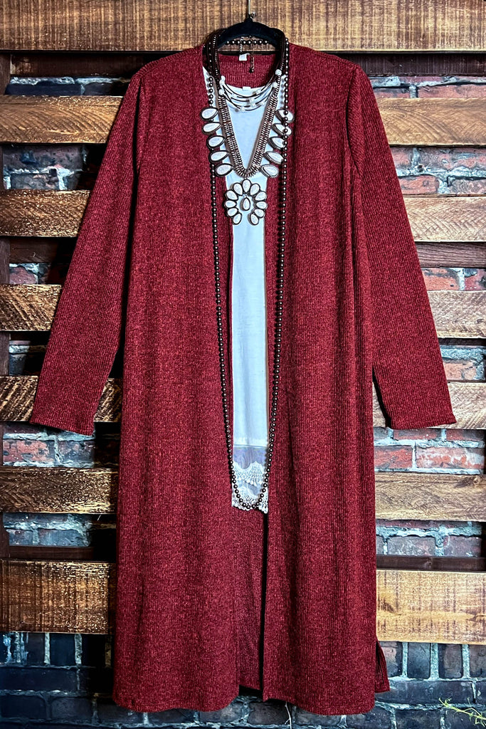 COZY CHARM  MAXI CARDIGAN IN RUST