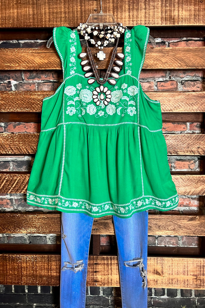 KELLY GREEN EMBROIDERED TOP--------------SALE