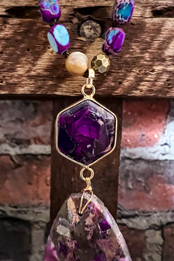 VIOLET FLAME POWERFUL ENERGY NECKLACE WITH NATURAL STONE