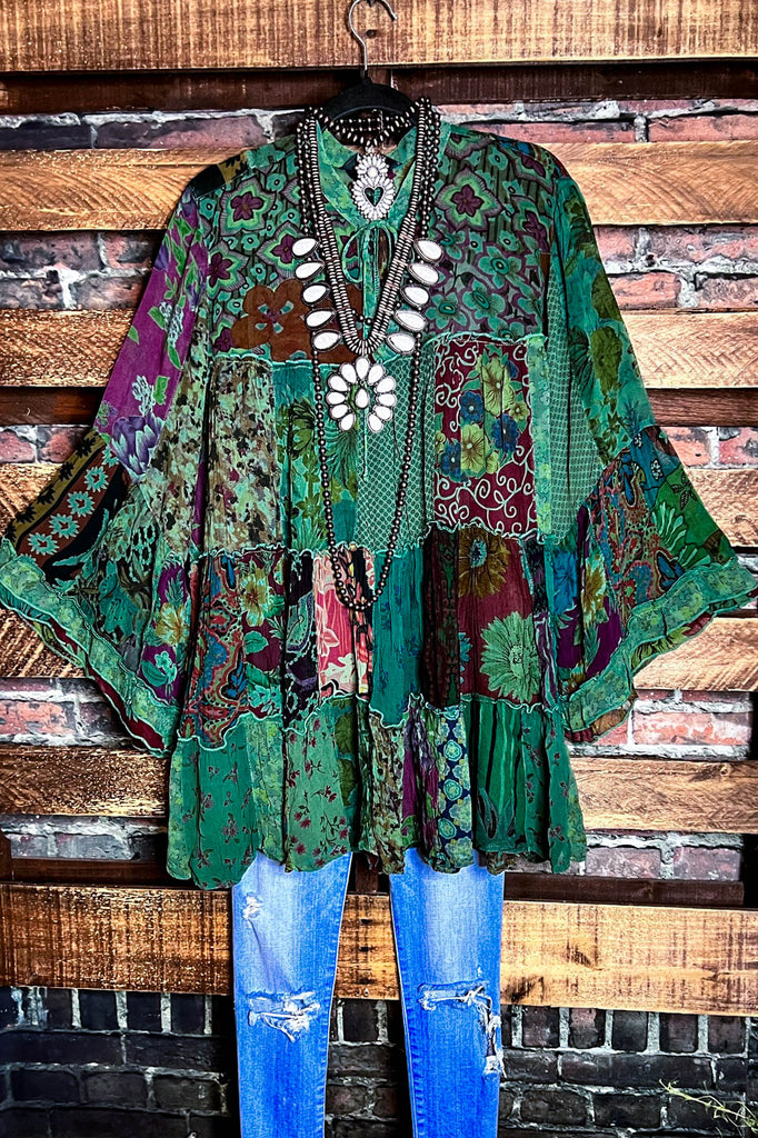 Patchwork Enchantment Beauty Green & Multi-Color Tunic