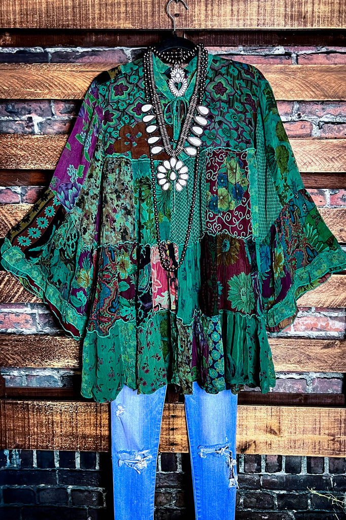 Patchwork Enchantment Beauty Green & Multi-Color Tunic