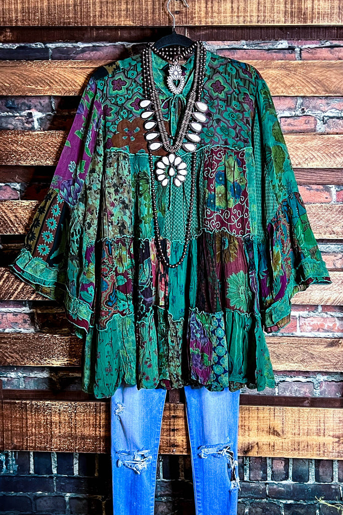 Patchwork Enchantment Beauty Green & Multi-Color Tunic